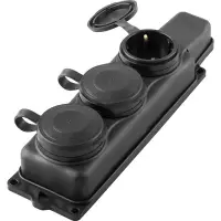 Колодка каучуковая с заземлением 3 гнезда 16А IP44 черная Китай STEKKER RST16-23-44