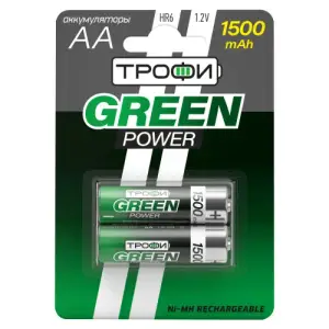 Аккумуляторная батарея HR6(АА) NiMH(никель-металлгидридные) 1500mAh (уп. блистер 2шт) Трофи GREEN POWER
