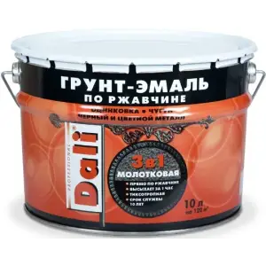 Грунт-эмаль по ржавчине с молотковым эффектом 3 в 1 DALI серебристая 10л