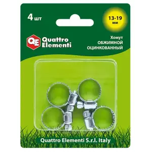 Хомут обжимной 13-19 мм, оцинкованный, 4 шт в блистере, QUATTRO ELEMENTI