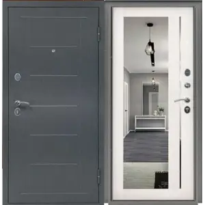 Дверь мет. ПРОМЕТ Титан Зеркало 860х2050 "Пр" Металл/беленый дуб