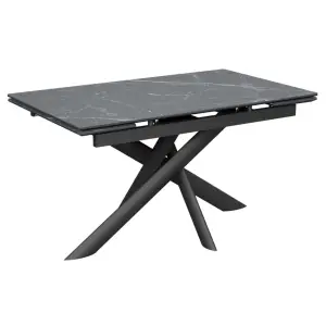 Стол Итали-1С 140х85 (+30+30) (царга Черный/МДФ+PVC Черный/Black marble) + Нога №115Е(черный)