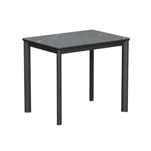 Стол Римини-мини 90х65 (+40), (цвет Чёрный/МДФ+PVC Чёрный/Black marble) + нога №9 (чёрный)