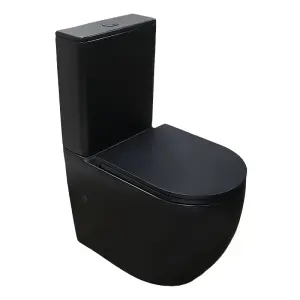 Унитаз-компакт Azario Cobalt-Black 610x360x805 напольный, безободковый, система смыва "скрытое Торнадо", с быстросъемным сиденьем "Микролифт", черный