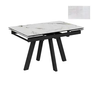 Стол Катана-2С 120х80 (+30+30) (царга Чёрный/МДФ+PVC Чёрный/Alpine snow) + Нога №170E (чёрный)