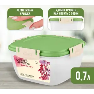 Контейнер для продуктов Sugar&Spice Барбарис герметичный 0,7л квадратный фисташка