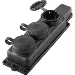 Колодка каучуковая с заземлением 3 гнезда 16А IP44 черная Китай STEKKER RST16-23-44