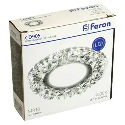 Светильник точечный Feron CD905 со светодиодной подсветкой 15LED*2835 SMD 4000K, MR16 50W G5.3, белый, хром, с драйвером в комплекте