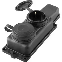 Колодка каучуковая с заземлением 2 гнезда 16А IP44 черная Китай STEKKER RST16-22-44 (РП 16-232)